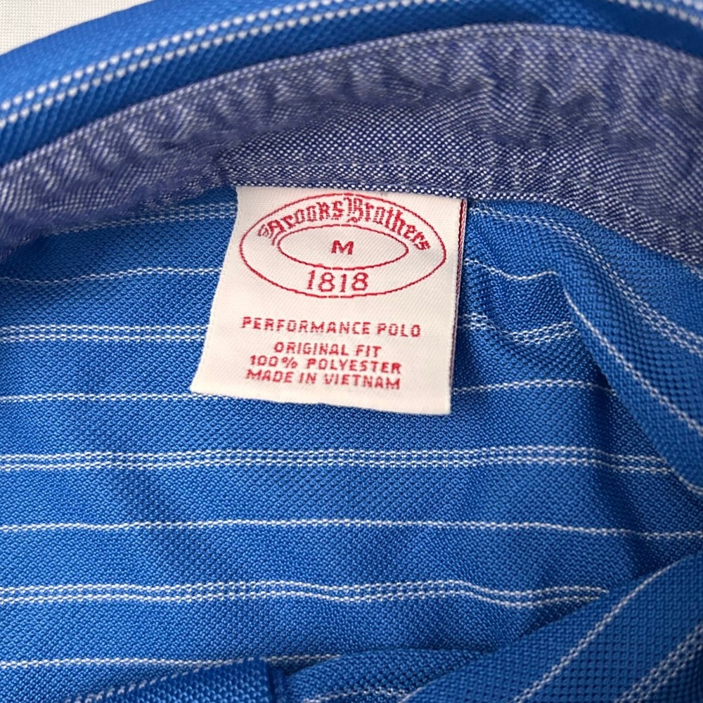 Brooks Brothers Polo Shirt 1818 Performance Mens M Blue Striped Original Fit - Picture 4 of 7